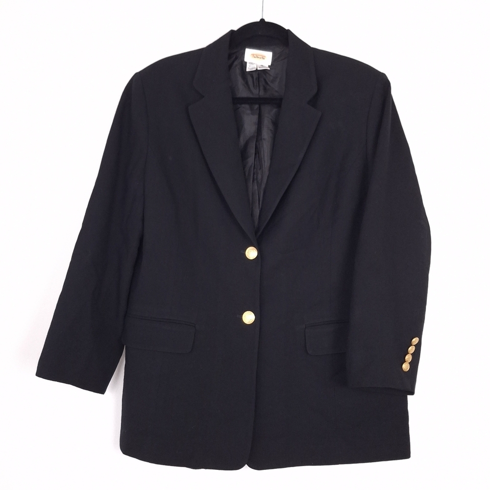 Talbots vtg pure wool blazer gold buttons preppy old money professional black